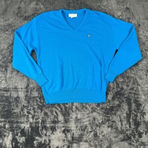 Arnold Palmer V-Neck Sweater Mens Large Blue Acrylic Knit Umbrella Logo USA